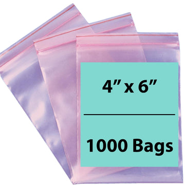 Pink Anti Static Zip lock bags 4 mil 4" X 6" 1000 Bags